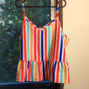 Plus Striped Ruffle Hem Cami Top